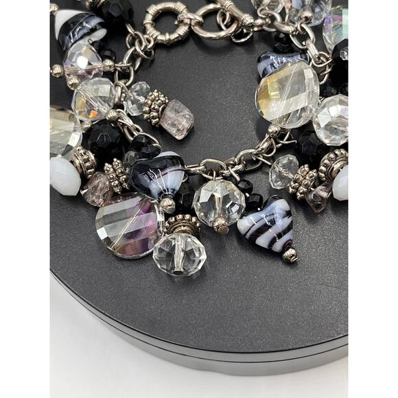 Black White Heart Art Glass Faceted Beads, Ab Beads Murano Cha Cha Bracelet - Picture 5 of 8